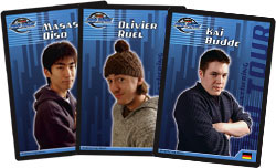 A fan of three pro player cards of Masashi Oiso, Olivier Ruel, and Kai Budde